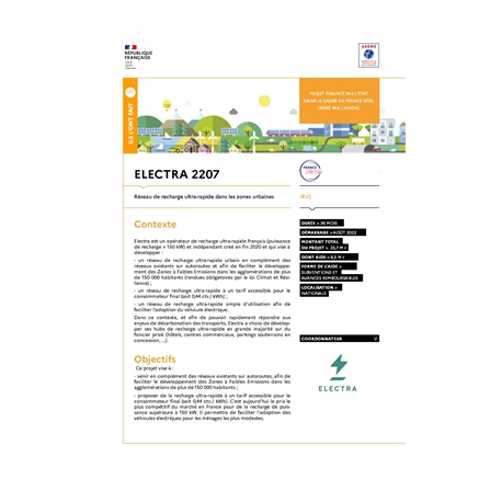 ELECTRA 2207 - Réseau de recharge ultra-rapide dans les zones urbaines