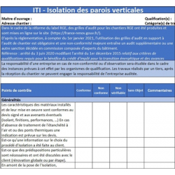 Fiches de contrôle des travaux RGE - Isolation : ITI ITE