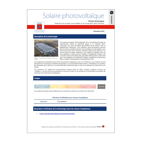 Fiche technique du Solaire photovoltaïque dans l'industrie