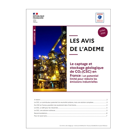 AVIS de l'ADEME - Captage et stockage géologique de CO2 (CSC) en France