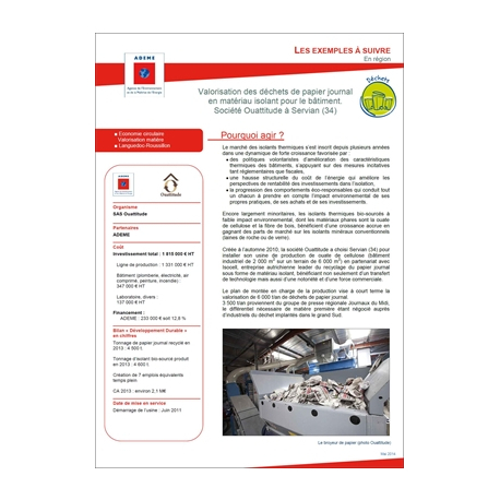 Valorisation des déchets de papier journal en matériau isolant pour le bâtiment. Société Ouattitude à Servian (34)