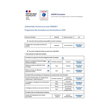 Programme des formations de l'ADEME en Normandie en 2025