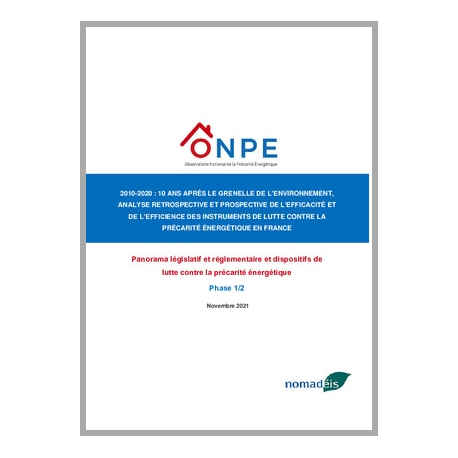 Etude ONPE | Efficacité et efficience des instruments du lutte contre la précarité énergétique