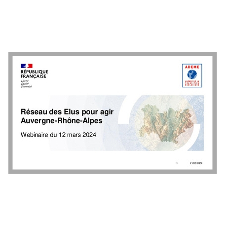 Présentation "Réseau des Elus pour agir" en Auvergne-Rhône-Alpes
