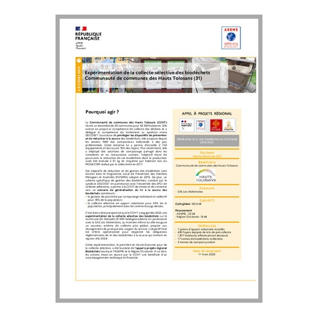 Expérimentation de la collecte sélective des biodéchets. Communauté de communes des Hauts Tolosans (31)