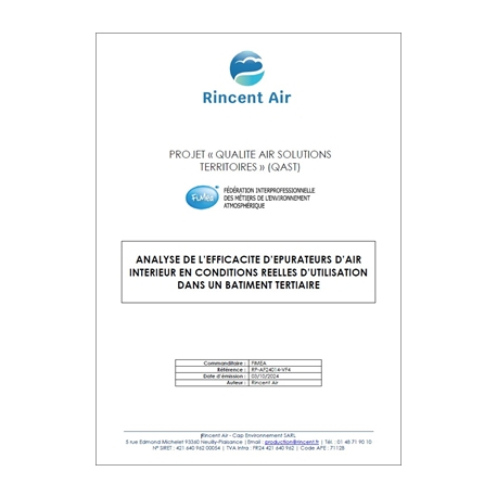 Analyse de l'efficacité d'épurateurs d'air intérieur en conditions réelles d'utilisation dans un bâtiment tertiaire