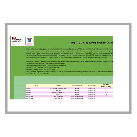 Registre des appareils éligibles au Fonds Air Bois non labélisés Flamme Verte