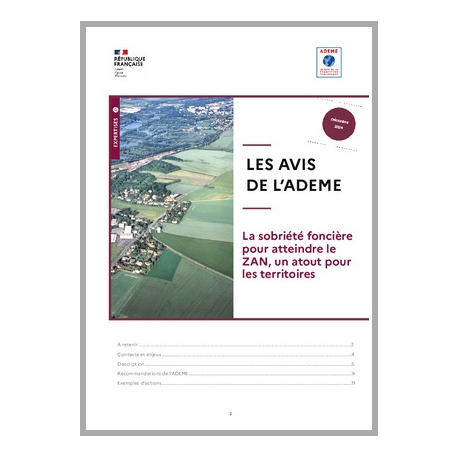 AVIS de l'ADEME : La sobriété foncière pour atteindre le ZAN, un atout pour les territoires