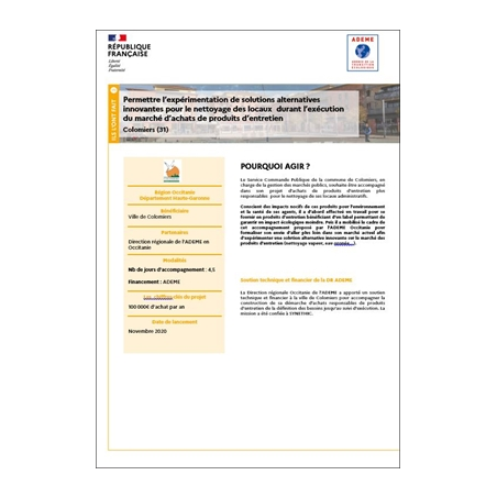Solutions alternatives innovantes pour le nettoyage des locaux durant l'exécution du marché d'achats de produits d'entretien 