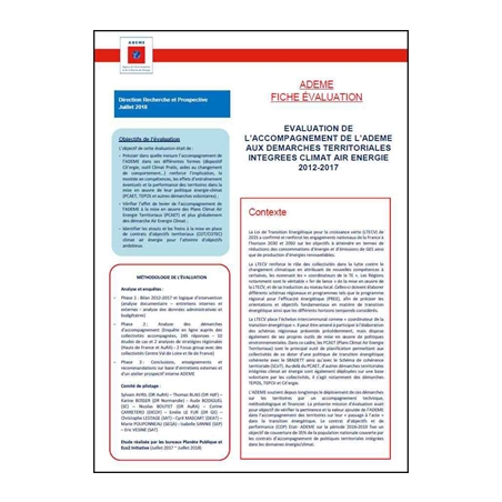 Evaluation de l'accompagnement de l'ADEME aux démarches territoriales intégrées Climat Air Energie (2012-2017)
