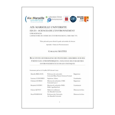 Réactivité hétérogène de pesticides adsorbés sur des particules atmosphériques :