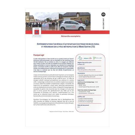 Expérimentation d'un réseau d'autopartage électrique en milieu rural et périurbain sur le pôle métropolitain Le Mans Sarthe (72)