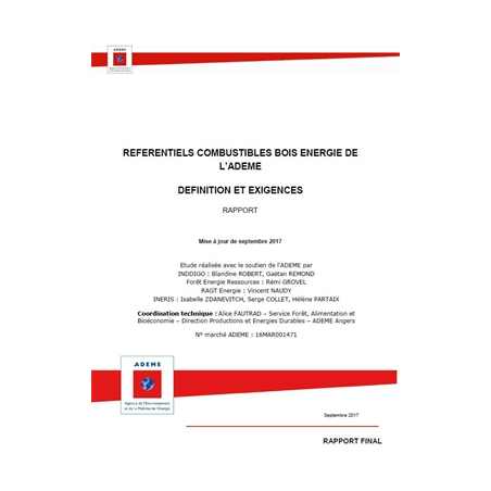 Référentiels combustibles bois énergie de l'ADEME
