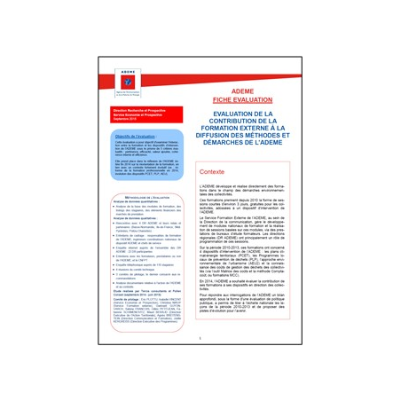 Evaluation de la contribution de la formation externe à la diffusion des méthodes et démarches de l'ADEME