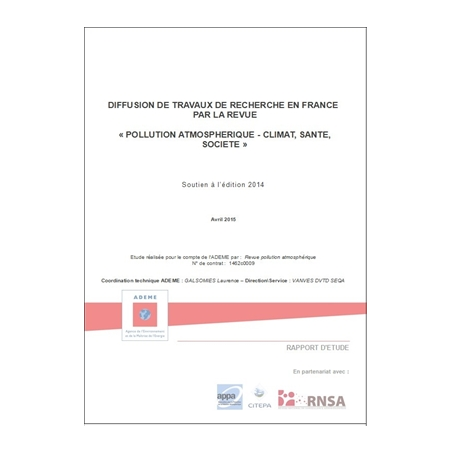 Diffusion de travaux de recherche en France par la revue « Pollution Atmosphérique - Climat, Santé, Société »