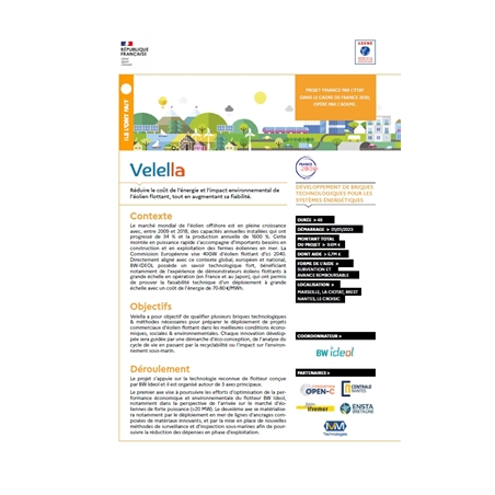 VELELLA - Réduire le coût de l'énergie et l'impact environnemental de l'éolien flottant, tout en augmentant sa fiabilité.
