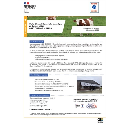 Installation solaire thermique - Elevage laitier à Saint-Brieuc-de Mauron - Bretagne