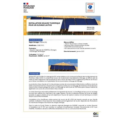 Installation solaire thermique pour un élevage laitier à Péaule (dep 56) - Bretagne