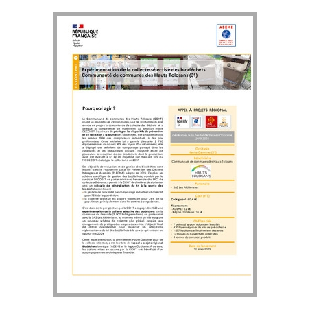 Expérimentation de la collecte sélective des biodéchets. Communauté de communes des Hauts Tolosans (31)