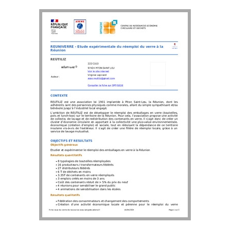 REUNIVERRE - Etude expérimentale du réemploi du verre à la Réunion