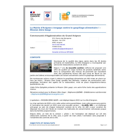 La Mairie d'Avignon s'engage contre le gaspillage alimentaire ! - Mission Zéro Gaspi