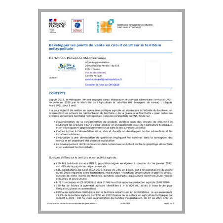 Développer les points de vente en circuit court sur le territoire métropolitain