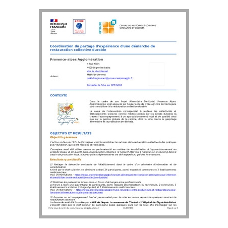Coordination du partage d'expérience d'une démarche de restauration collective durable