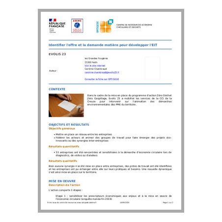 Identifier l'offre et la demande matière pour développer l'EIT
