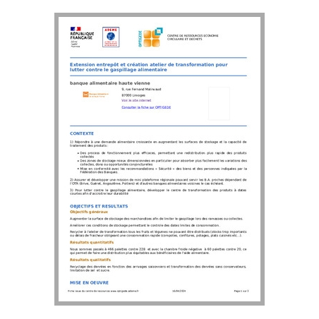 Extension entrepôt et création atelier de transformation pour lutter contre le gaspillage alimentaire