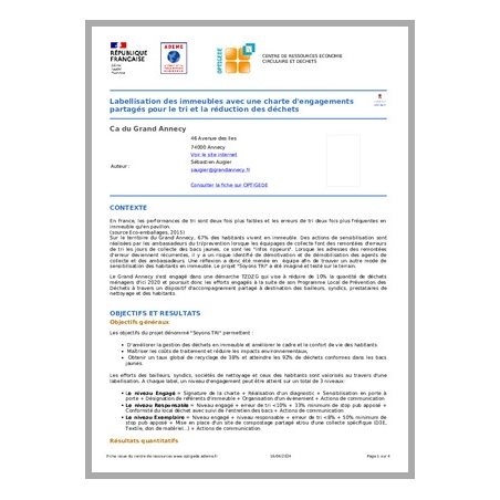 Labellisation des immeubles avec une charte d'engagements partagés pour le tri et la réduction des déchets