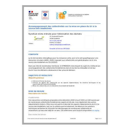 Accompagnement des collectivités sur la mise en place du tri à la source des biodéchets