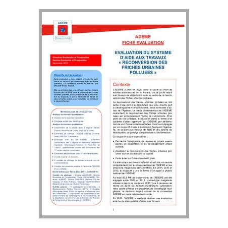Evaluation du système d'aide aux travaux "Reconversion des friches urbaines polluées"