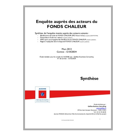 Enquête auprès des acteurs du FONDS CHALEUR