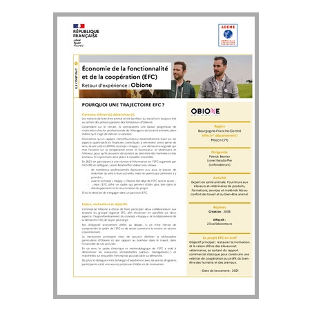 Économie de la fonctionnalité et de la coopération
Retour d'expérience Obione

