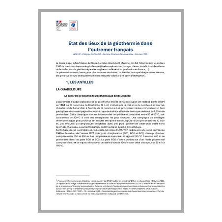 Etat des lieux de la géothermie dans les territoires d'outremer français
