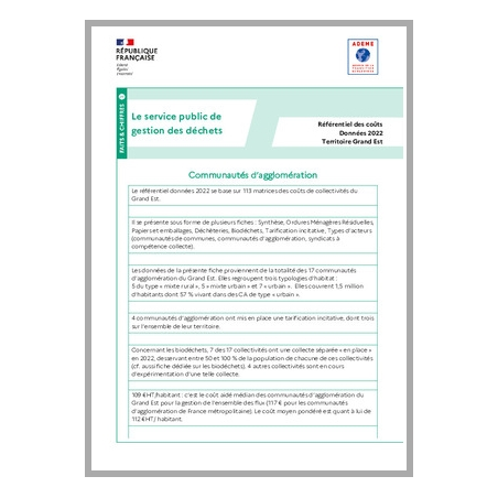 Référentiel matrice des coûts Grand Est données 2022 - Fiche 8 Communautés d'agglomération