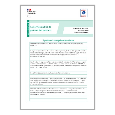 Référentiel matrice des coûts Grand Est données 2022 - Fiche 9 Syndicats de collecte