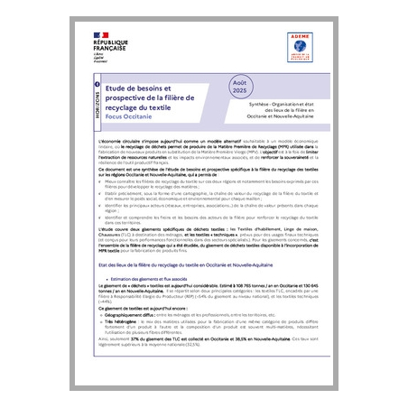 Etude de besoins et prospective de la filière de recyclage du textile. Focus Occitanie
