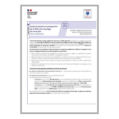 Etude de besoins et prospective de la filière de recyclage du verre plat. Focus Occitanie
