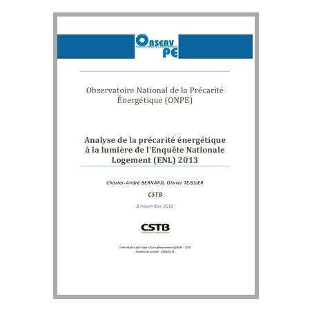 Analyse de la précarité énergétique à la lumière de l'Enquête Nationale Logement (ENL) 2013