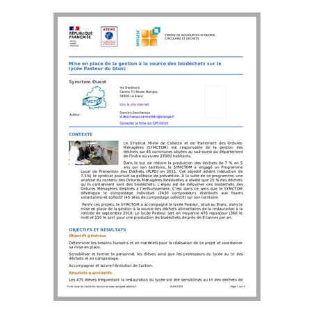 Mise en place de la gestion à la source des biodéchets sur le lycée Pasteur du blanc