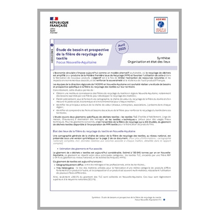 Étude de besoin et prospective de la filière de recyclage du textile. Focus Nouvelle-Aquitaine