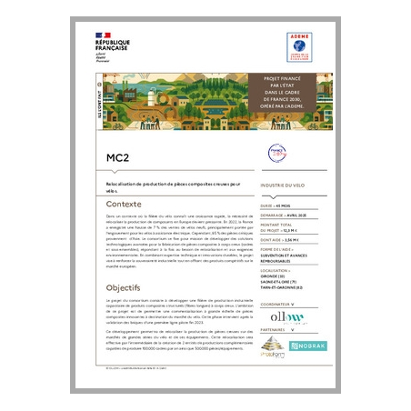 MC2 - Relocalisation de production de pièces composites creuses pour vélos