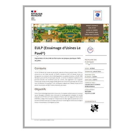 EULP (Essaimage d'Usines Le Pavé®) - Implantation d'une unité de fabrication de plaques plastiques 100% recyclées