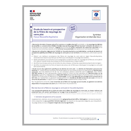 Étude de besoin et prospective de la filière de recyclage du verre plat. Focus Nouvelle-Aquitaine