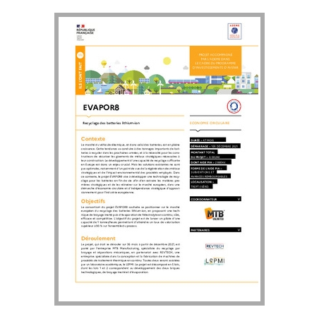 EVAPOR8 - Recyclage des batteries lithium-ion
