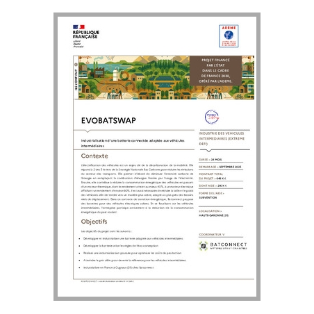 EVOBATSWAP - Industrialisation d'une batterie connectée adaptée aux véhicules intermédiaires