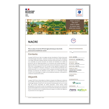NACRE - Mise en place d'une bioraffinerie lignocellulosique industrielle produisant du bioéthanol avancé