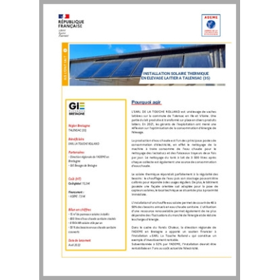 Installation solaire thermique - Elevage laitier à Talensac (35) - Bretagne