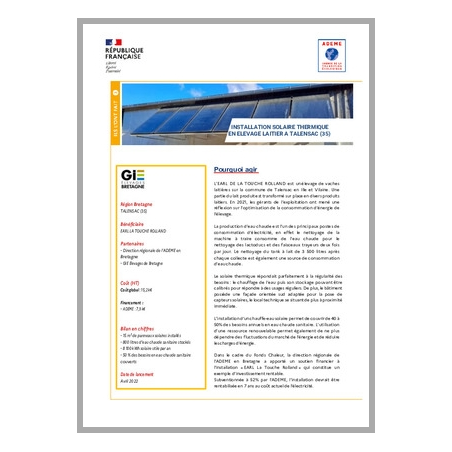 Installation solaire thermique - Elevage laitier à Talensac (56) - Bretagne